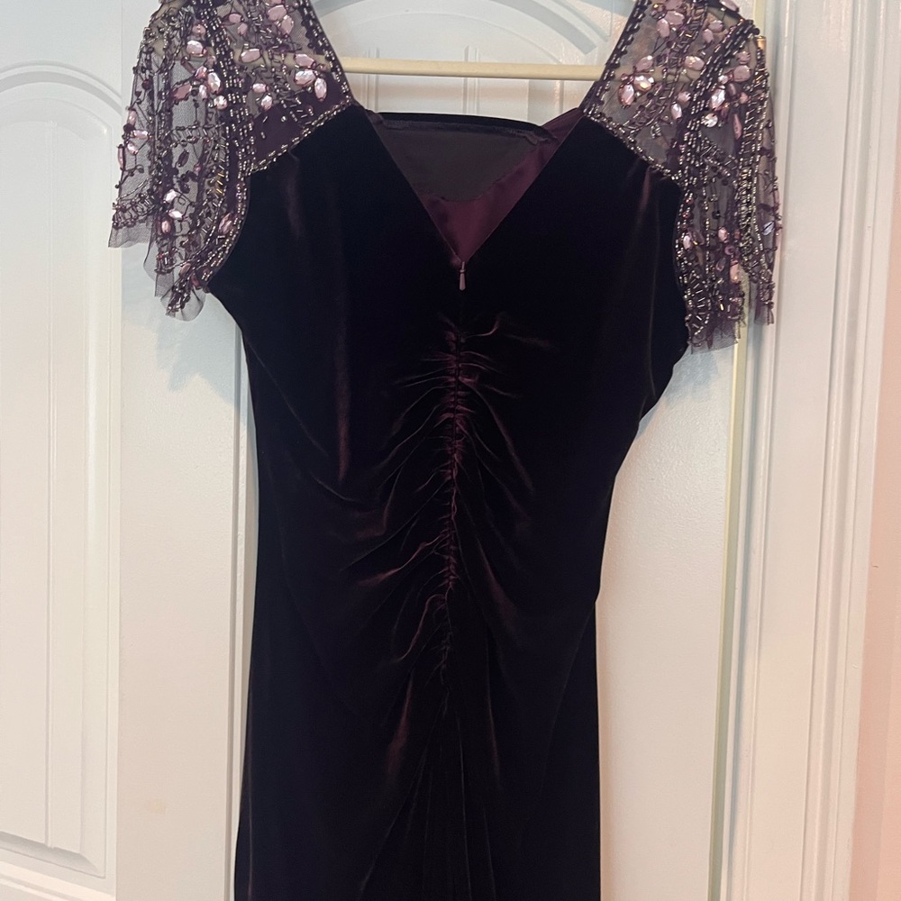 Xscape Rich Purple Velvet Gown with Sparkling Details - Picture 6 of 11